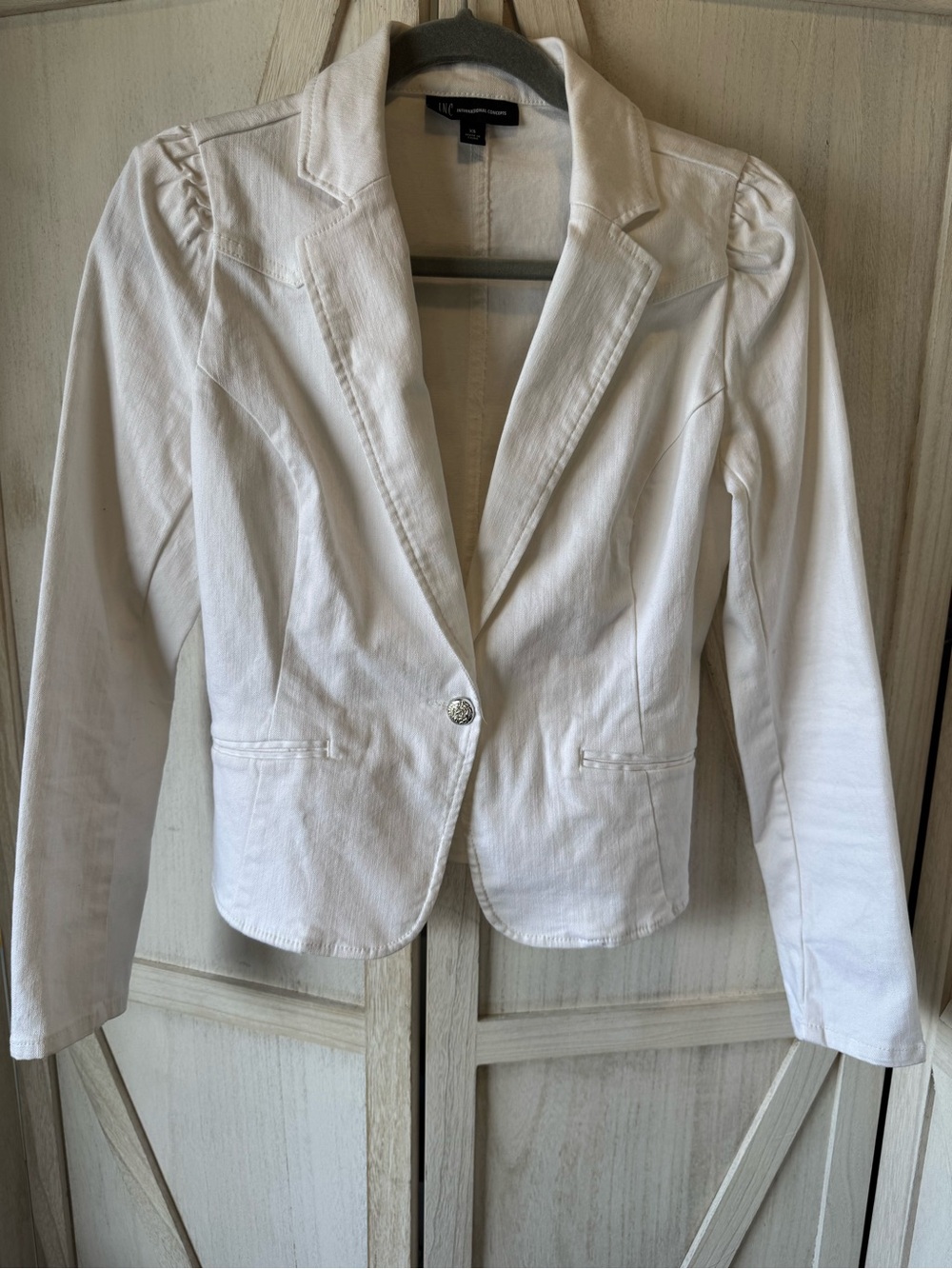 INC International Concepts White Tailored Women's cotton Jean Blazer size xs